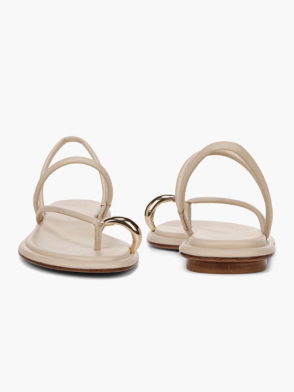VINCE Lucile Leather Gold-Tone Toe-Ring Slingback Sandals (Birchsand) - Picture 4 of 16